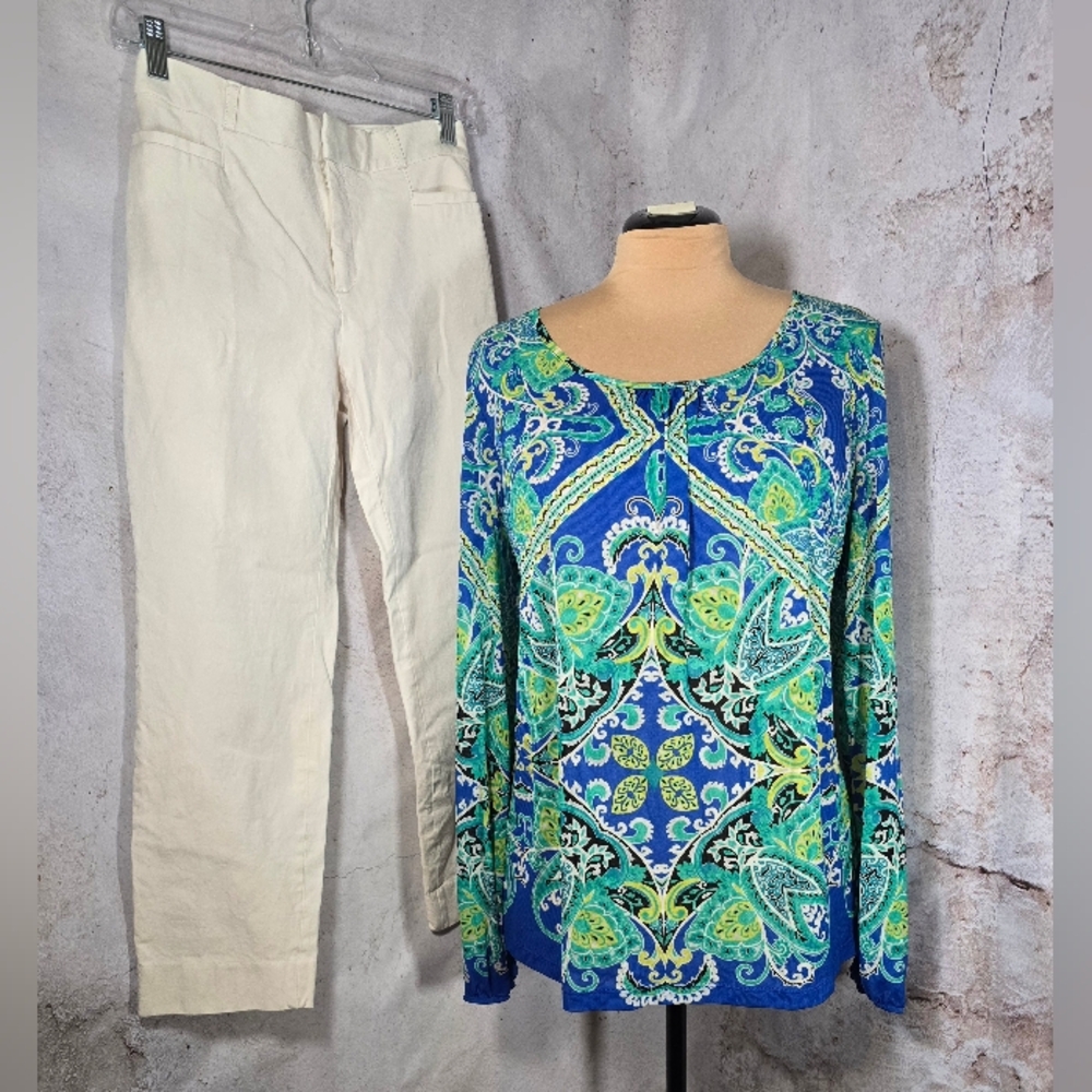 EUC Semi Sheer Mesh Long Sleeve Top Blue Green XL
